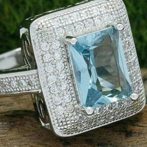 14k White Gold Filled,Genuine White Sky Blue Topaz